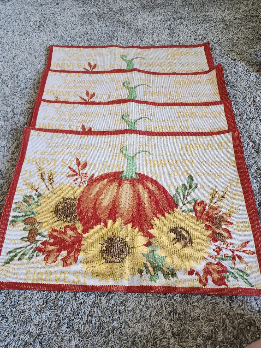 Fall Harvest Pumpkin Sunflower Placemats Set of 4 Thanksgiving